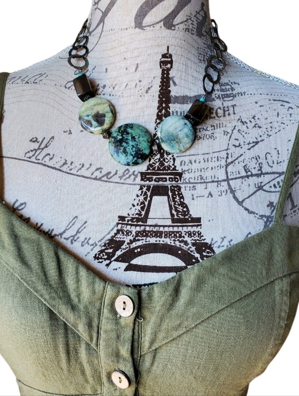 Vtg. Rita D Mixed Media Gemstone Statement Necklace